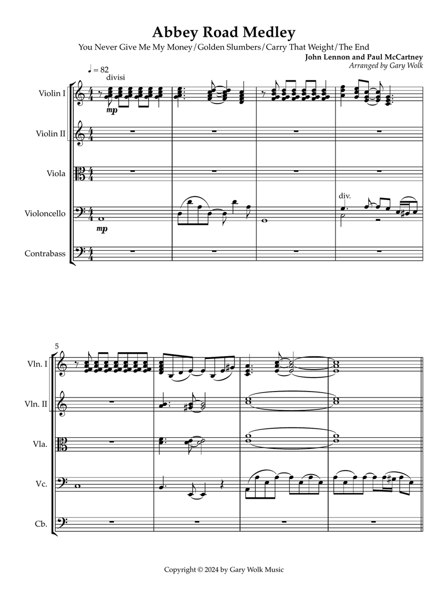 Medley: You Never Give Me Your Money with Golden Slumbers, Carry That Weight, and The End String Orchestra scores gallery preview page 1