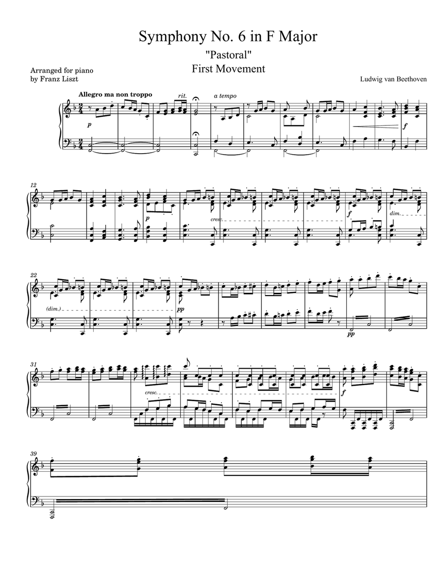Symphony No.6 in F Major Symphony No.6 in F Major Piano Solo scores gallery preview page 1