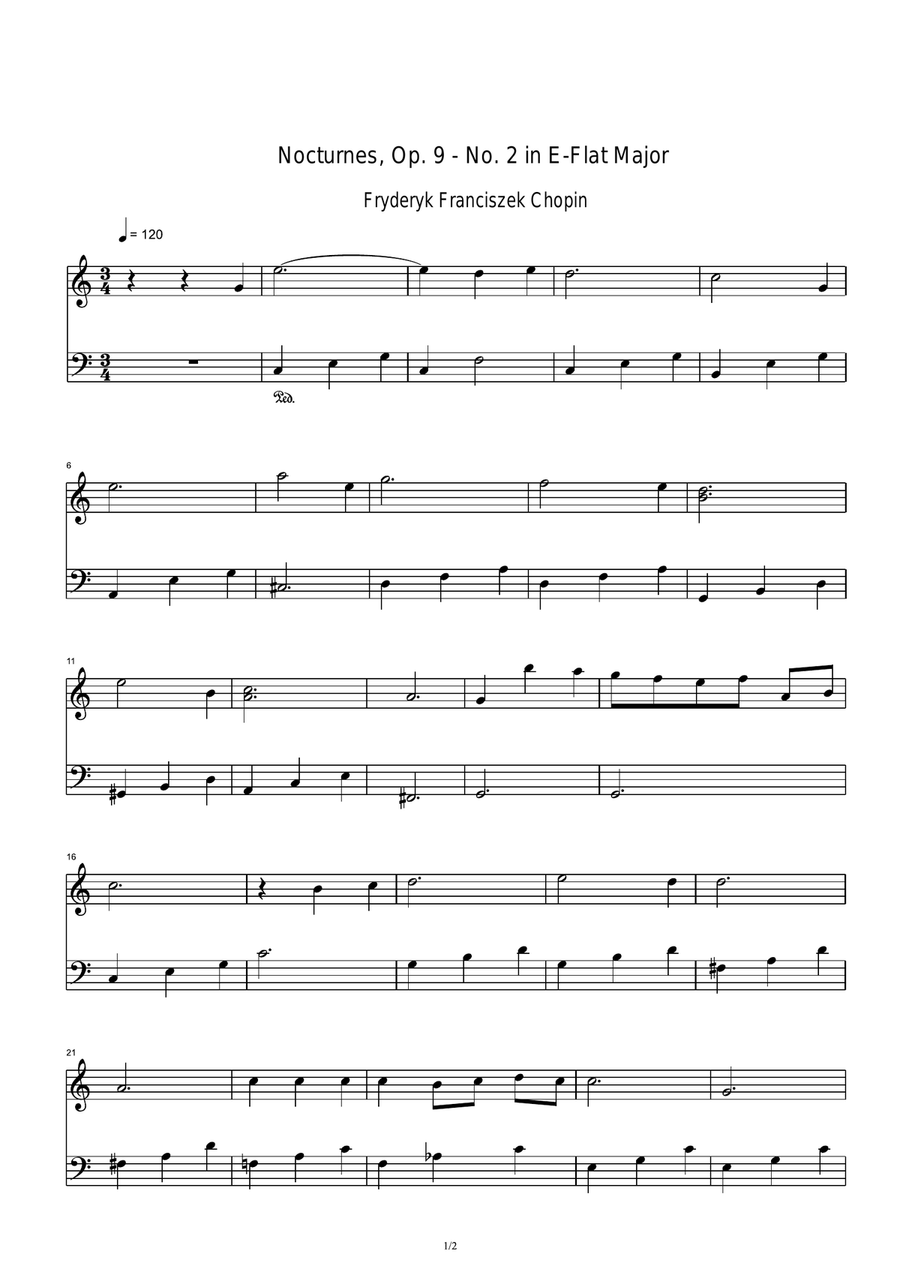 Nocturnes, Op. 9 - No. 2 in E-Flat Major - Fryderyk Franciszek Chopin Piano Solo scores gallery preview page 1