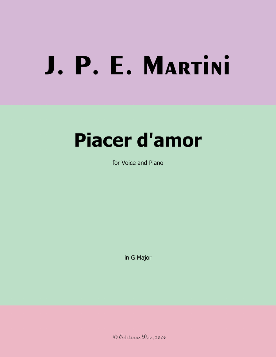 Plaisir d'Amour, by Jean Paul Egide Martini, in G Major Piano, Vocal scores gallery preview page 1