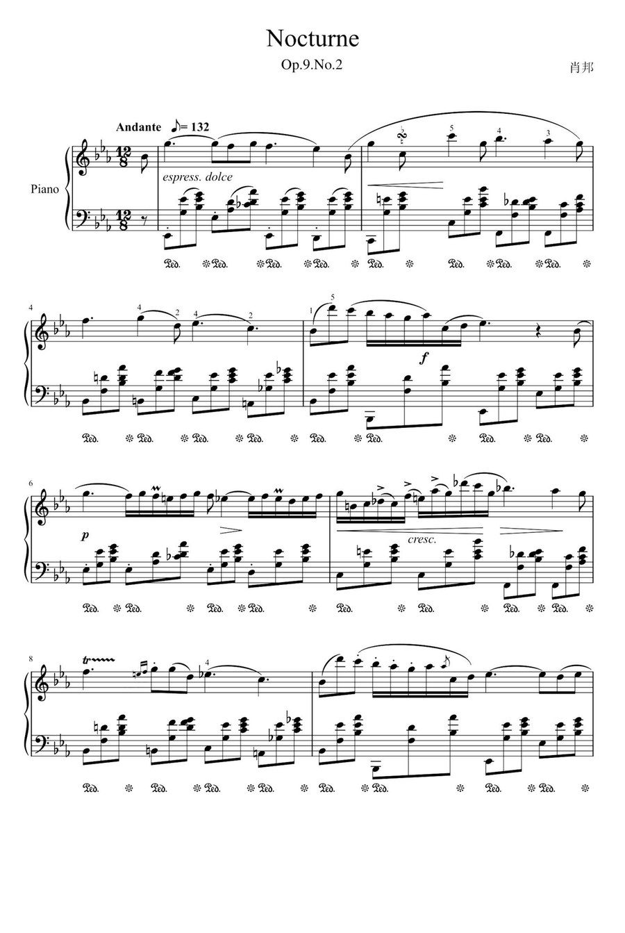 Nocturne Op. 9 No. 2 in E Flat Major - Fryderyk Franciszek Chopin Piano Solo scores gallery preview page 1