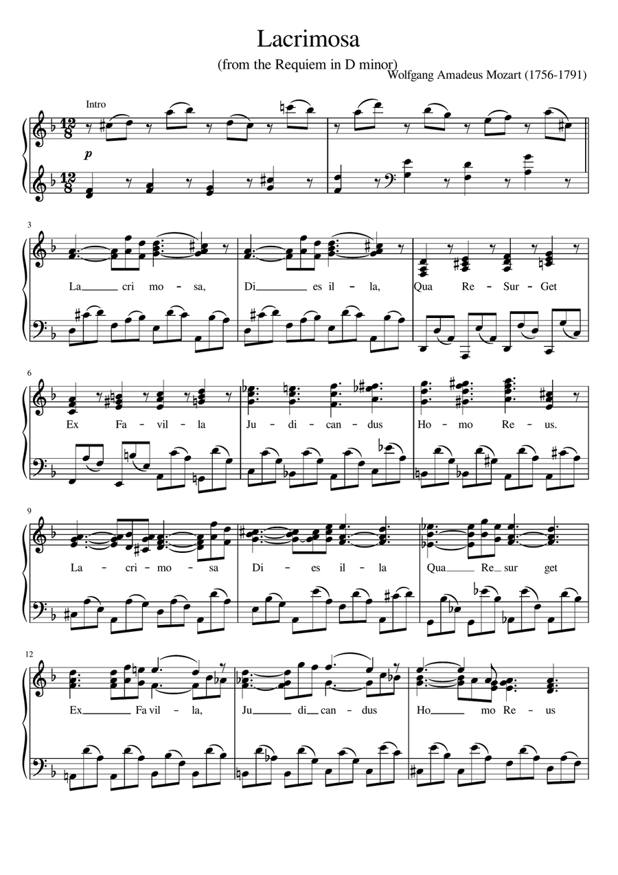 Lacrimosa (Requiem in D Minor) Organ Solo scores gallery preview page 1