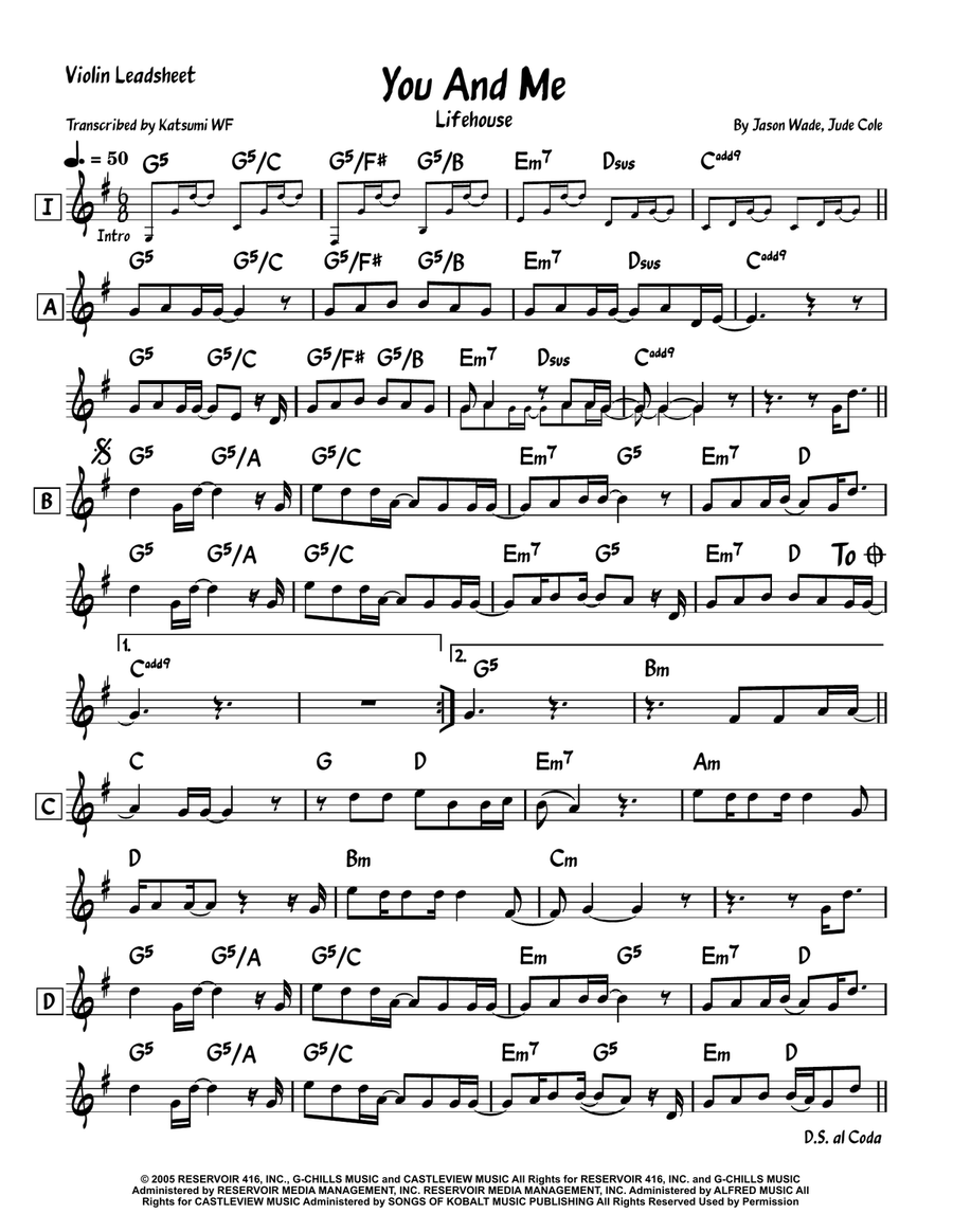 You And Me You And Me Violin Solo scores gallery preview page 1