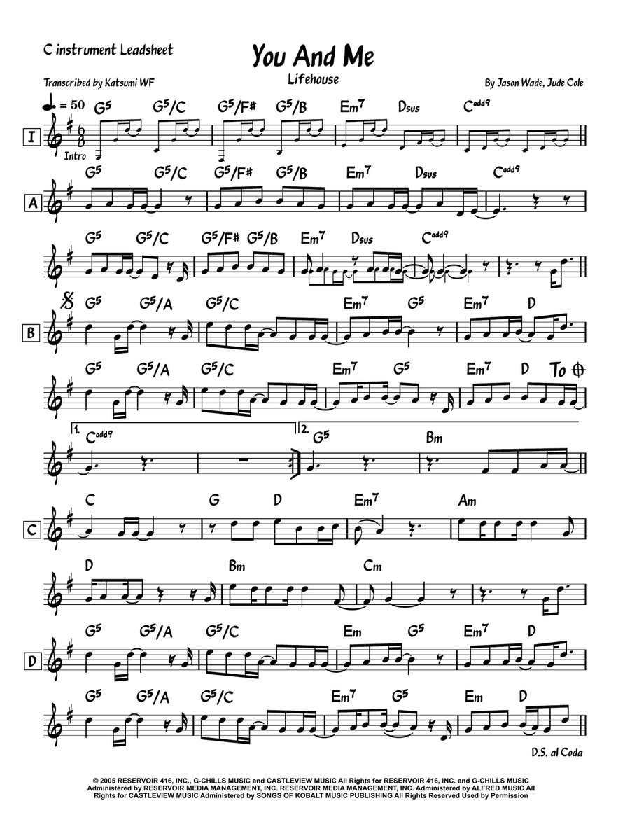 You And Me You And Me Piano scores gallery preview page 1