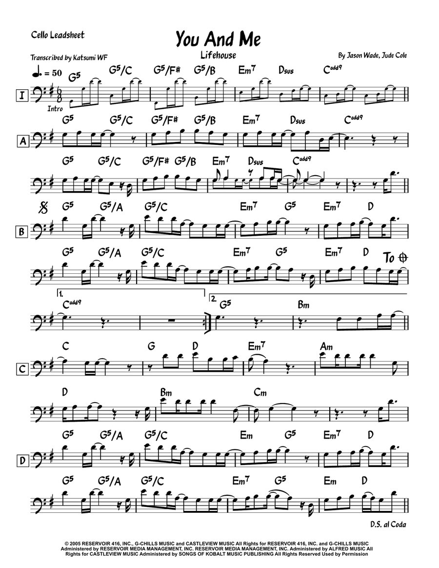 You And Me You And Me Cello Solo scores gallery preview page 1