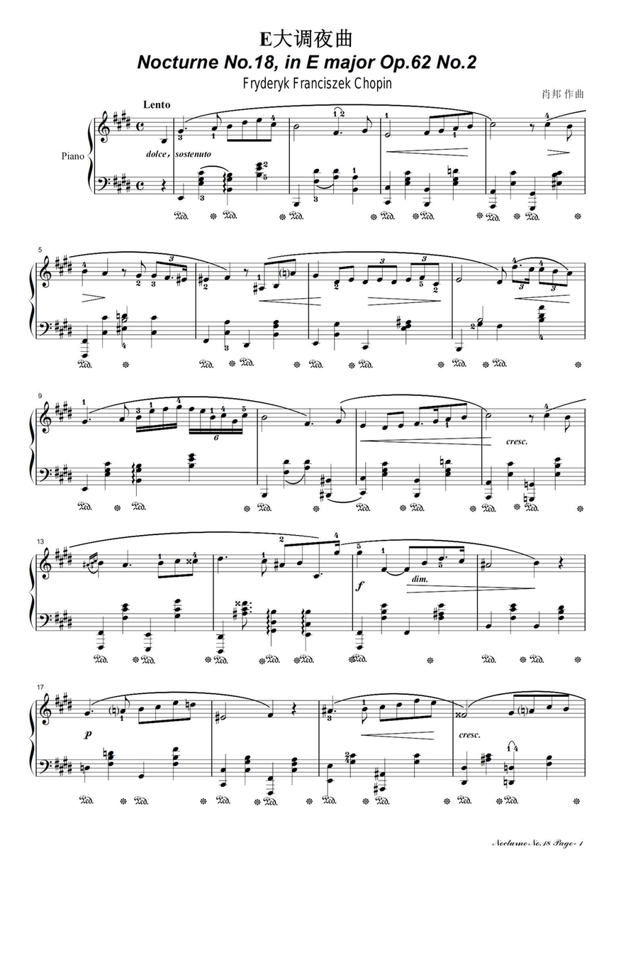 Nocturne No. 18 in E Magor Op.62-2 - Fryderyk Franciszek Chopin Piano Solo scores gallery preview page 1