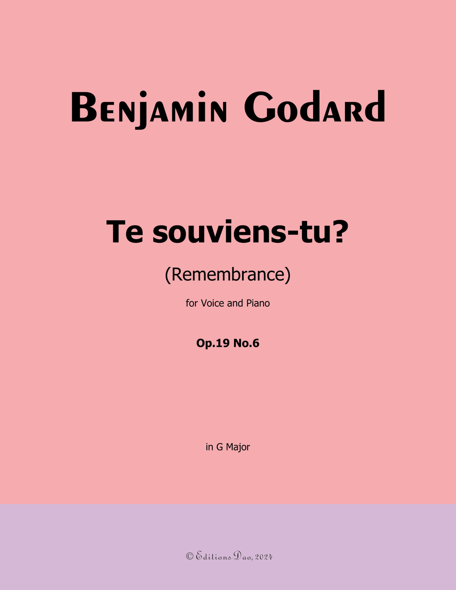 Te souviens-tu? by Benjamin Godard, in G Major Piano, Vocal scores gallery preview page 1
