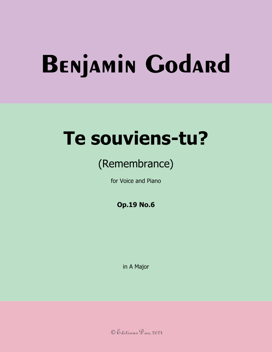 Te souviens-tu? by Benjamin Godard, in A Major Piano, Vocal scores gallery preview page 1