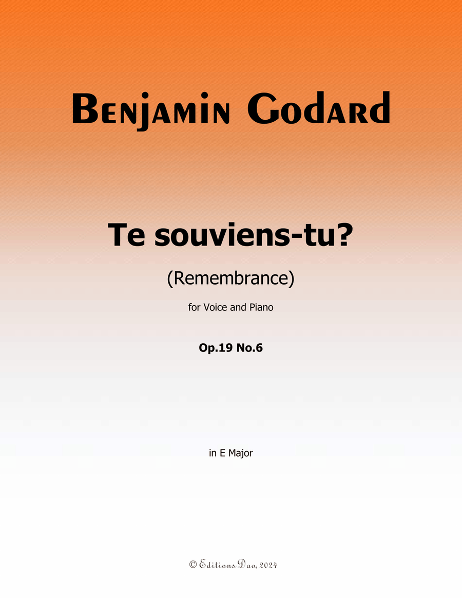 Te souviens-tu? by Benjamin Godard, in E Major Piano, Vocal scores gallery preview page 1
