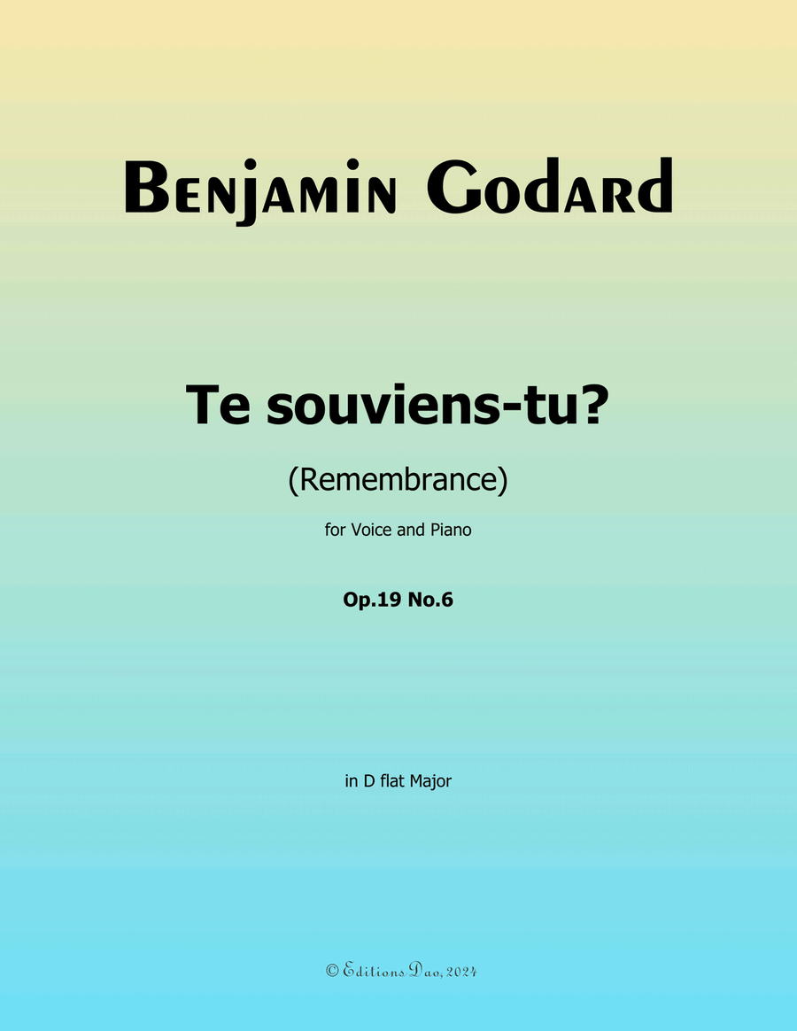 Te souviens-tu? by Benjamin Godard, in D flat Major Piano, Vocal scores gallery preview page 1