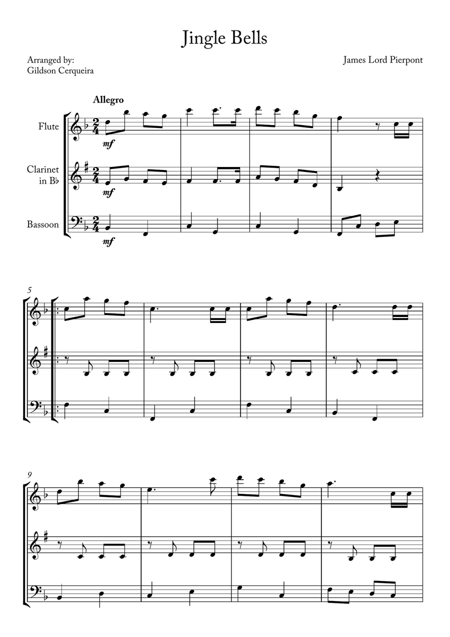 Jingle Bells Woodwind Trio scores gallery preview page 1