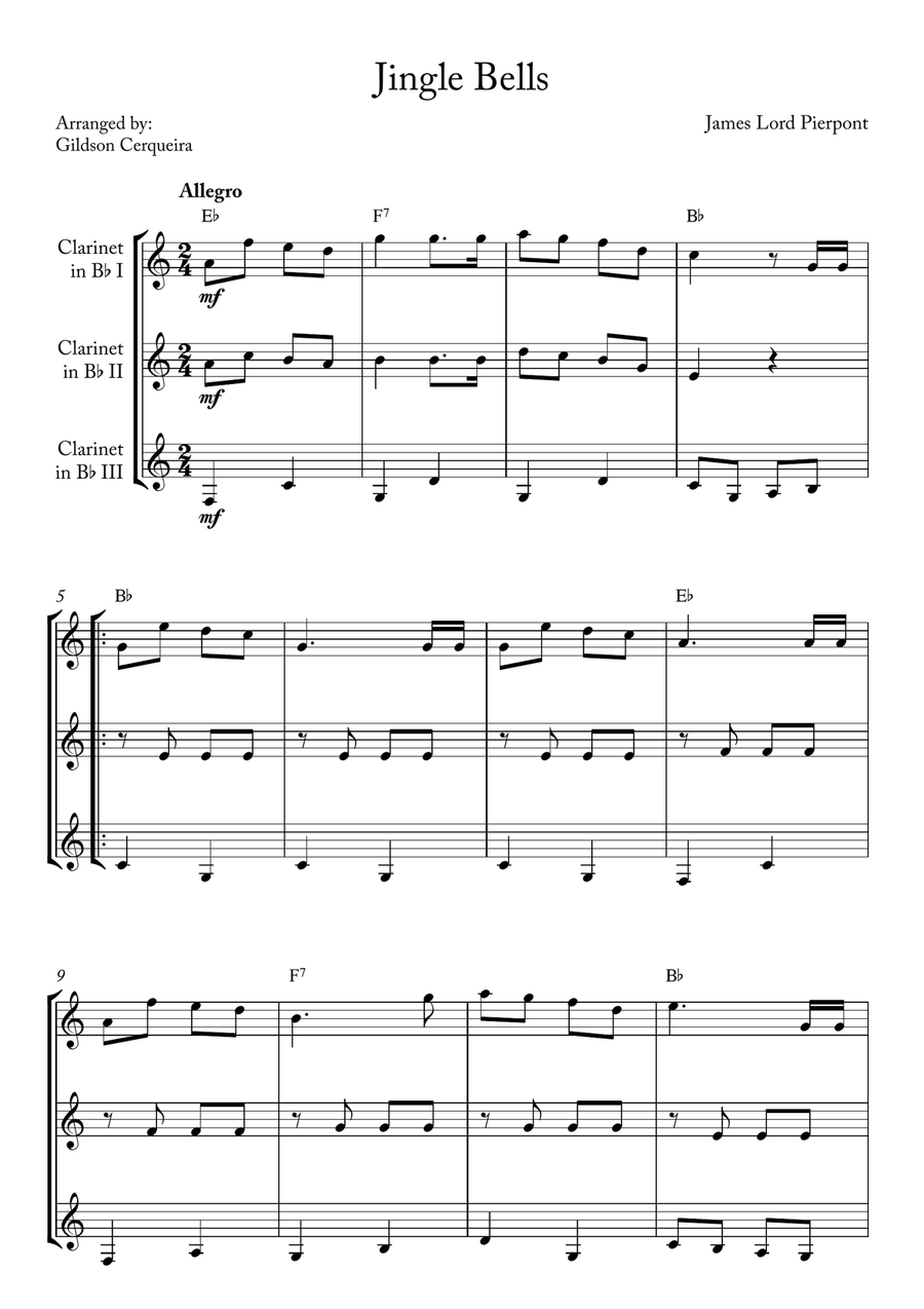 Jingle Bells Clarinet Trio scores gallery preview page 1