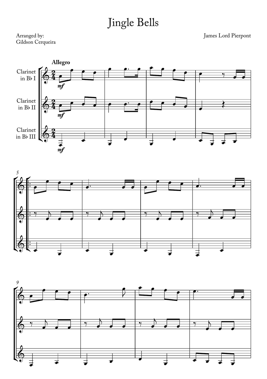 Jingle Bells Clarinet Trio scores gallery preview page 1