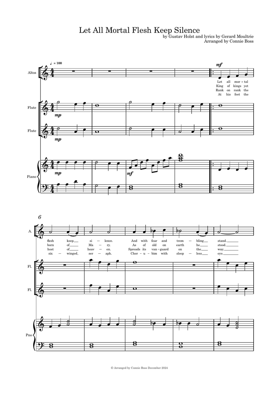 Let All Mortal Flesh Keep Silence Vocal solo flute duet and Piano Flute Duet scores gallery preview page 1