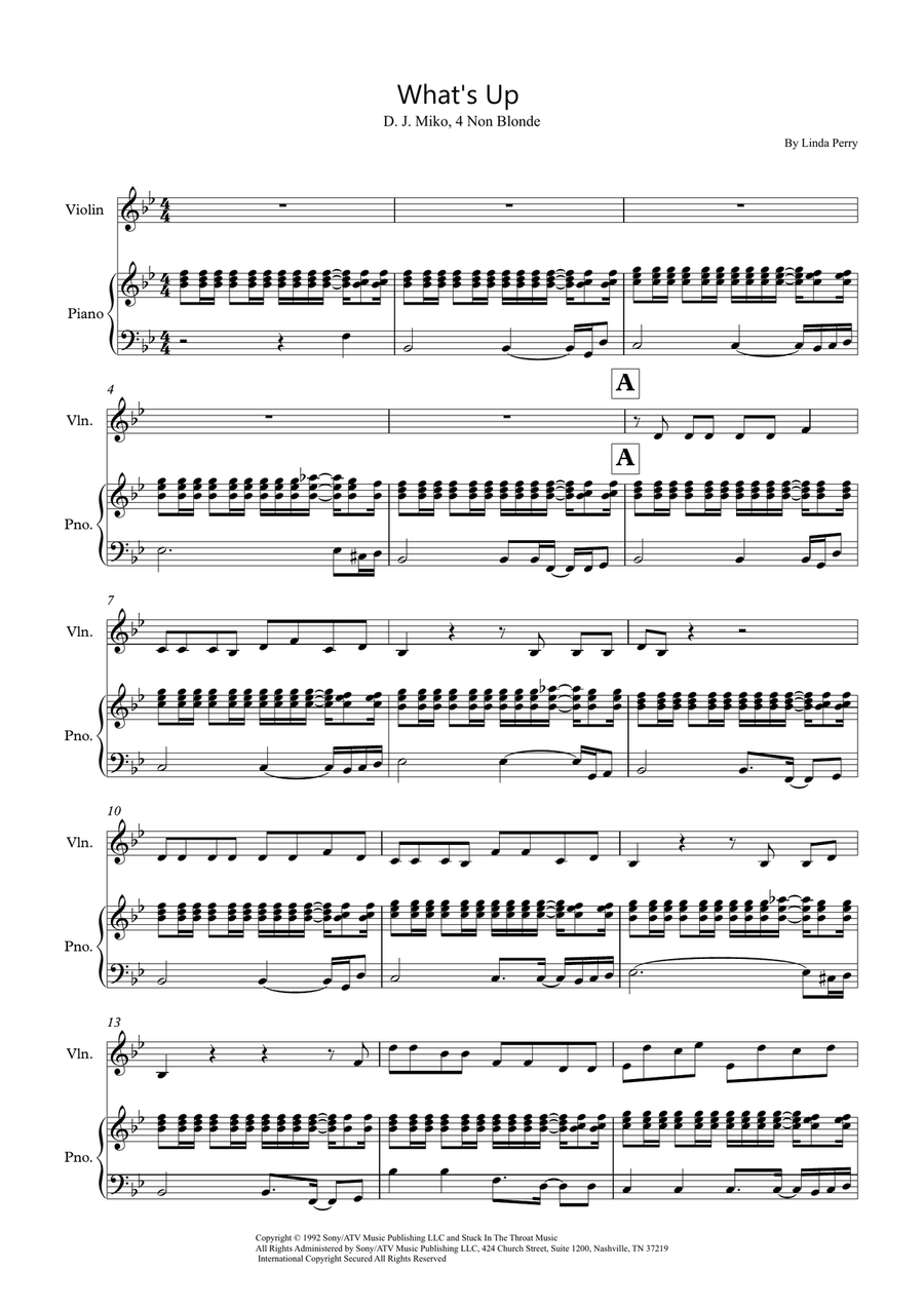 What's Up What's Up Violin Solo scores gallery preview page 1