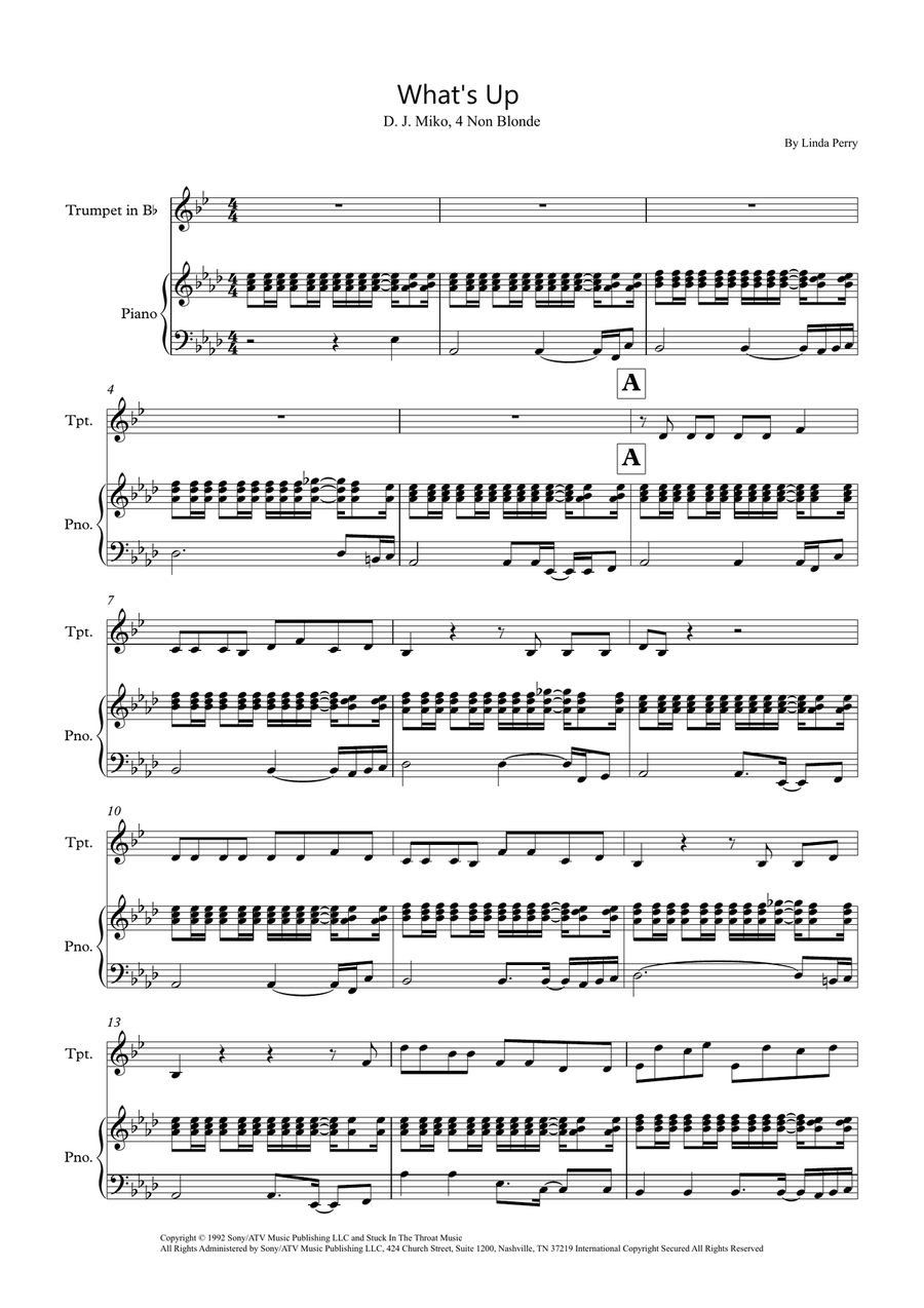 What's Up What's Up Trumpet Solo scores gallery preview page 1