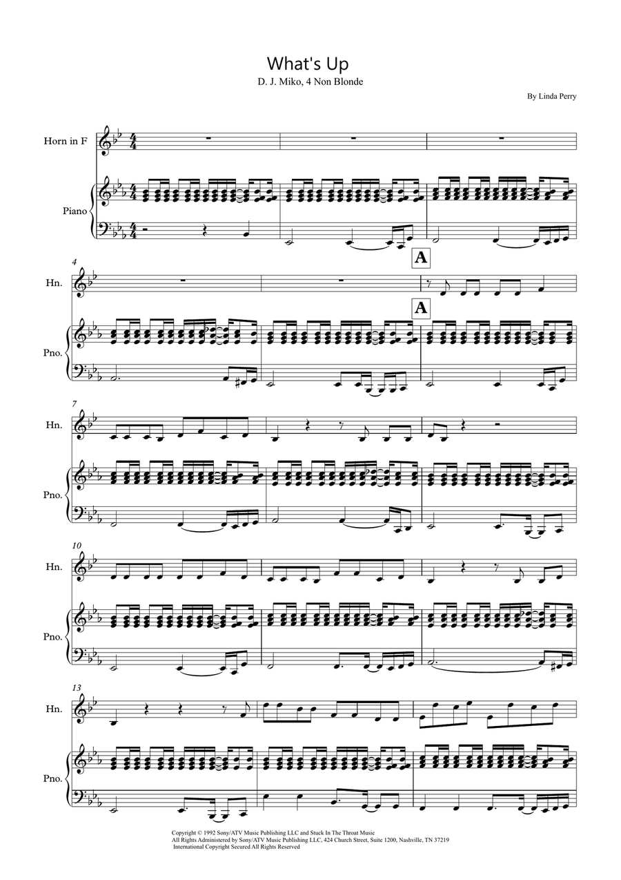 What's Up What's Up Piano scores gallery preview page 1