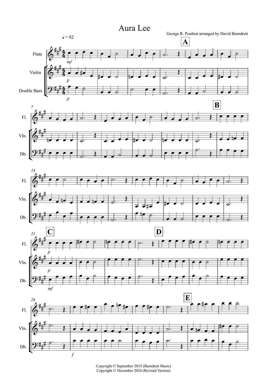 Aura Lee for Flute, Violin and Double Bass Trio Small Ensemble scores gallery preview page 1