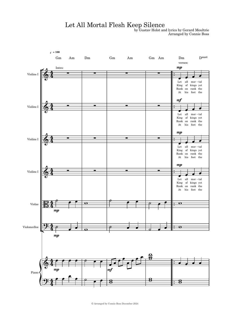 Let All Mortal Flesh Keep Silence 6 part strings and Piano Small Ensemble scores gallery preview page 1