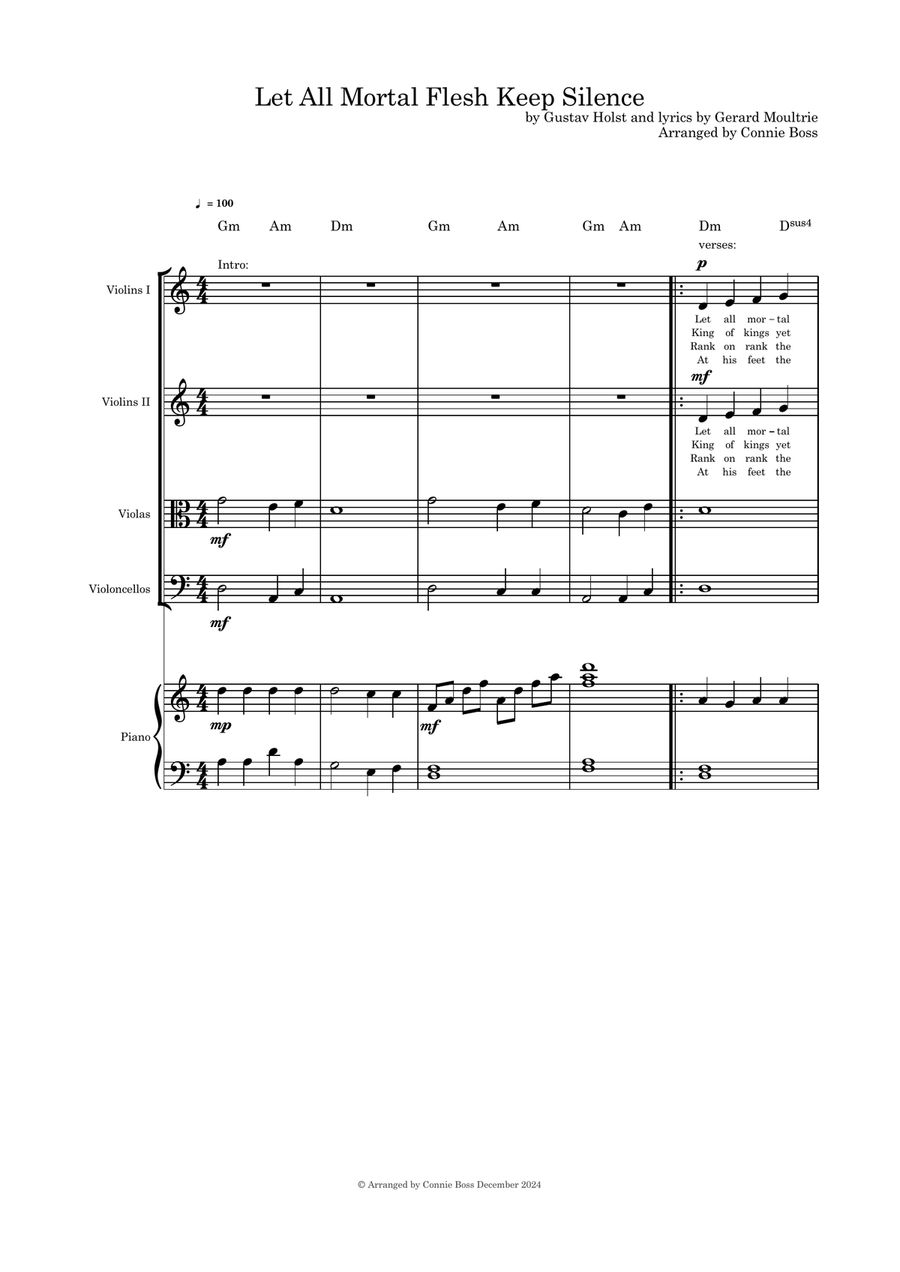Let All Mortal Flesh Keep Silence strings quartet and Piano Piano Quartet scores gallery preview page 1