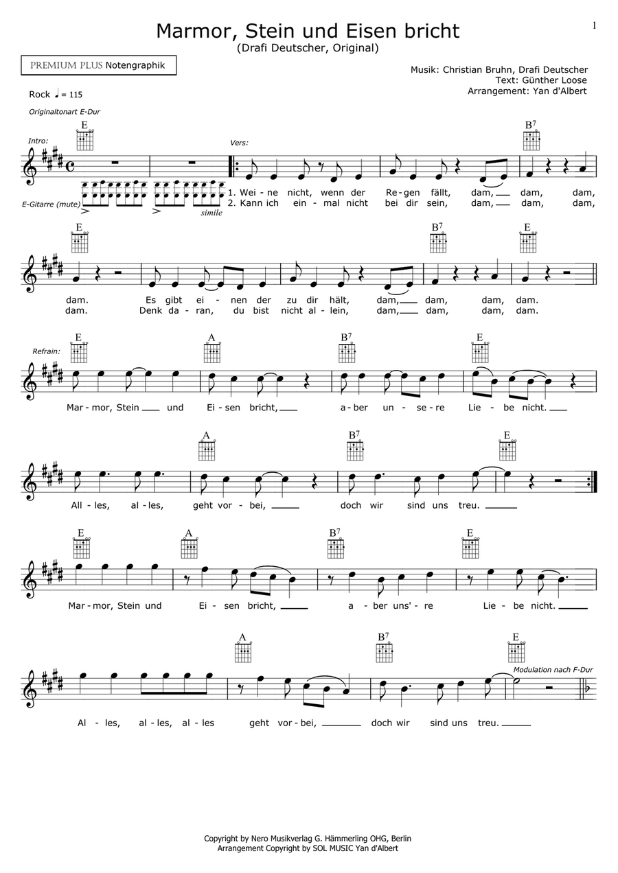 Marmor, Stein und Eisen bricht (Original, Arr.: Yan d'Albert) Piano, Vocal scores gallery preview page 1