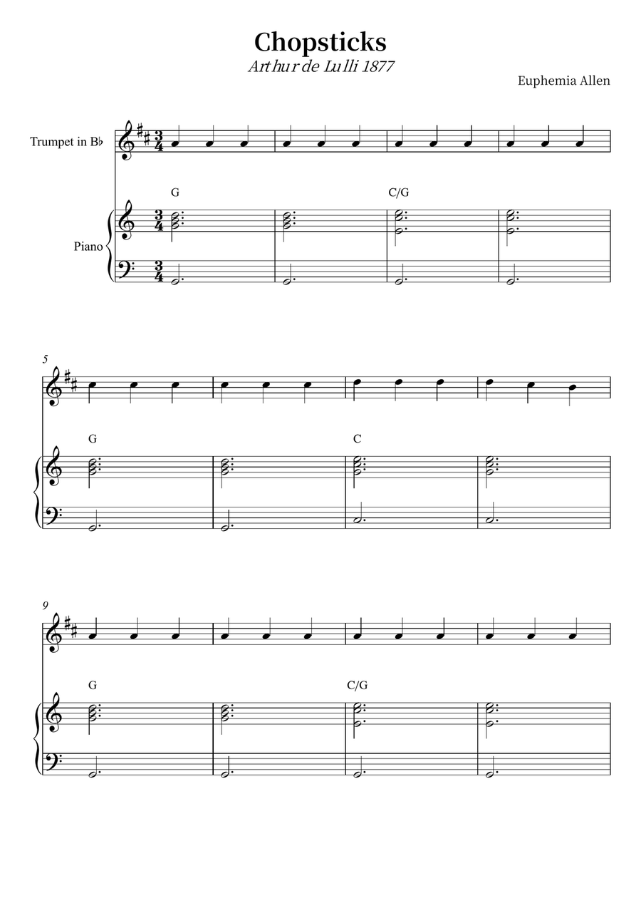 Chopsticks Chopsticks B-Flat Trumpet scores gallery preview page 1