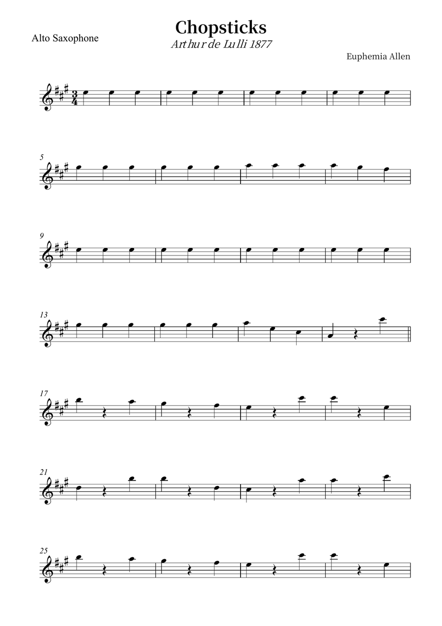 Chopsticks Chopsticks Alto Saxophone scores gallery preview page 1