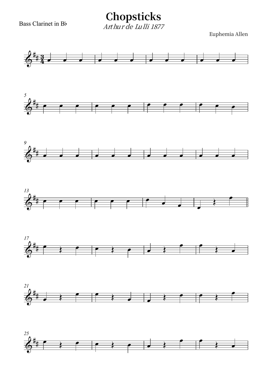 Chopsticks Chopsticks Bass Clarinet scores gallery preview page 1