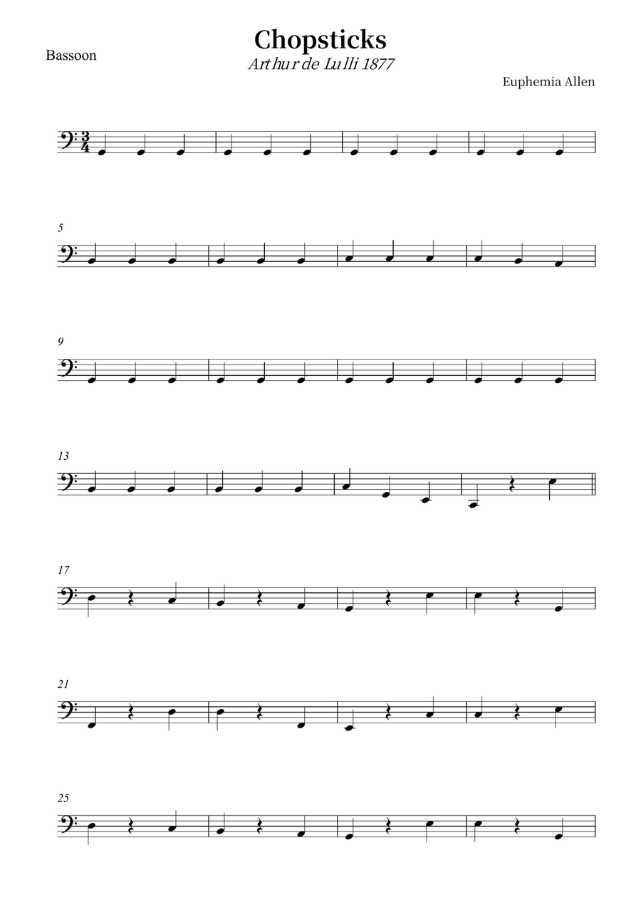 Chopsticks Chopsticks Bassoon Solo scores gallery preview page 1