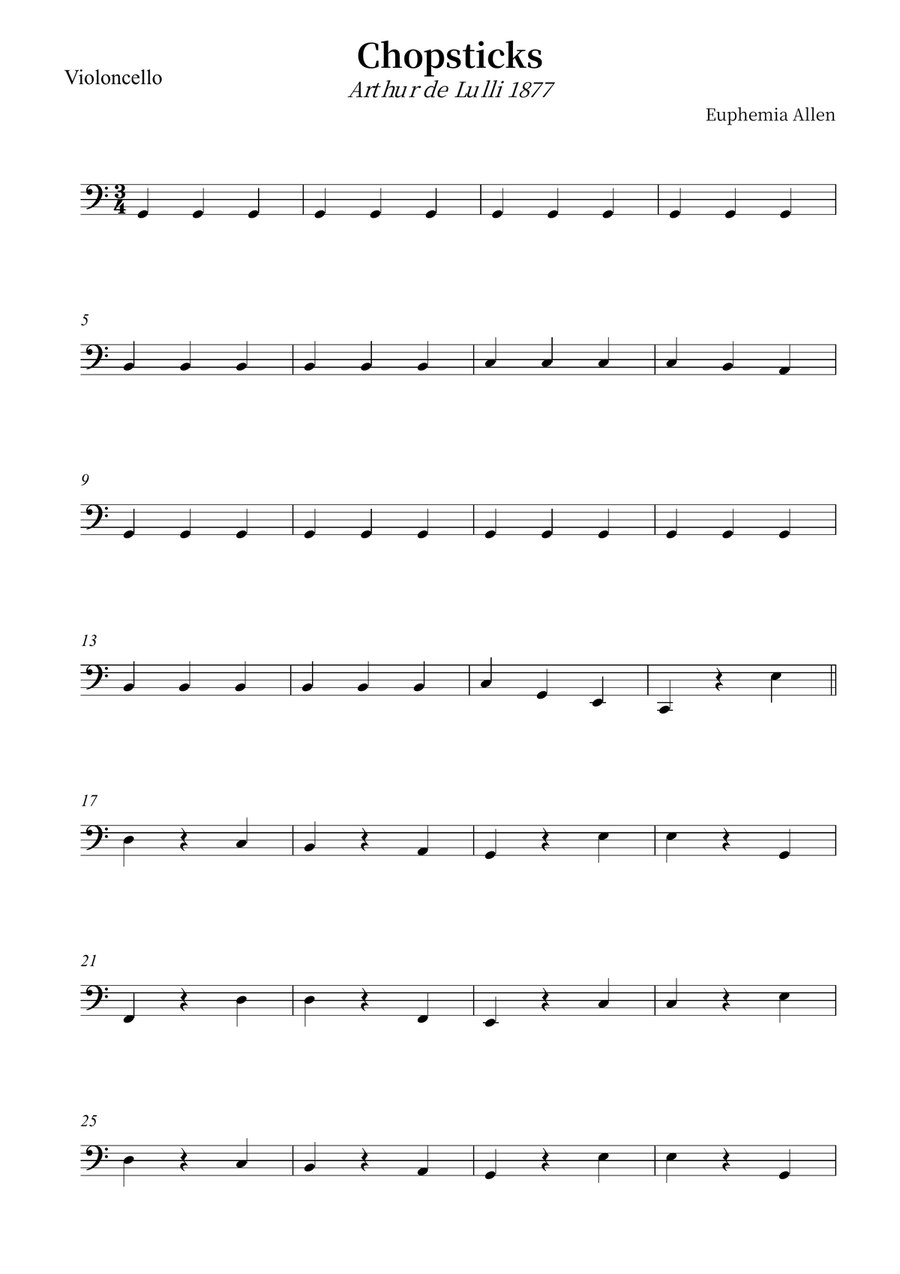 Chopsticks Chopsticks Cello Solo scores gallery preview page 1