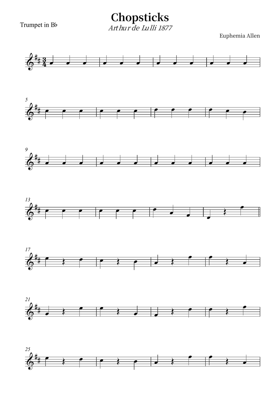 Chopsticks Chopsticks B-Flat Trumpet scores gallery preview page 1