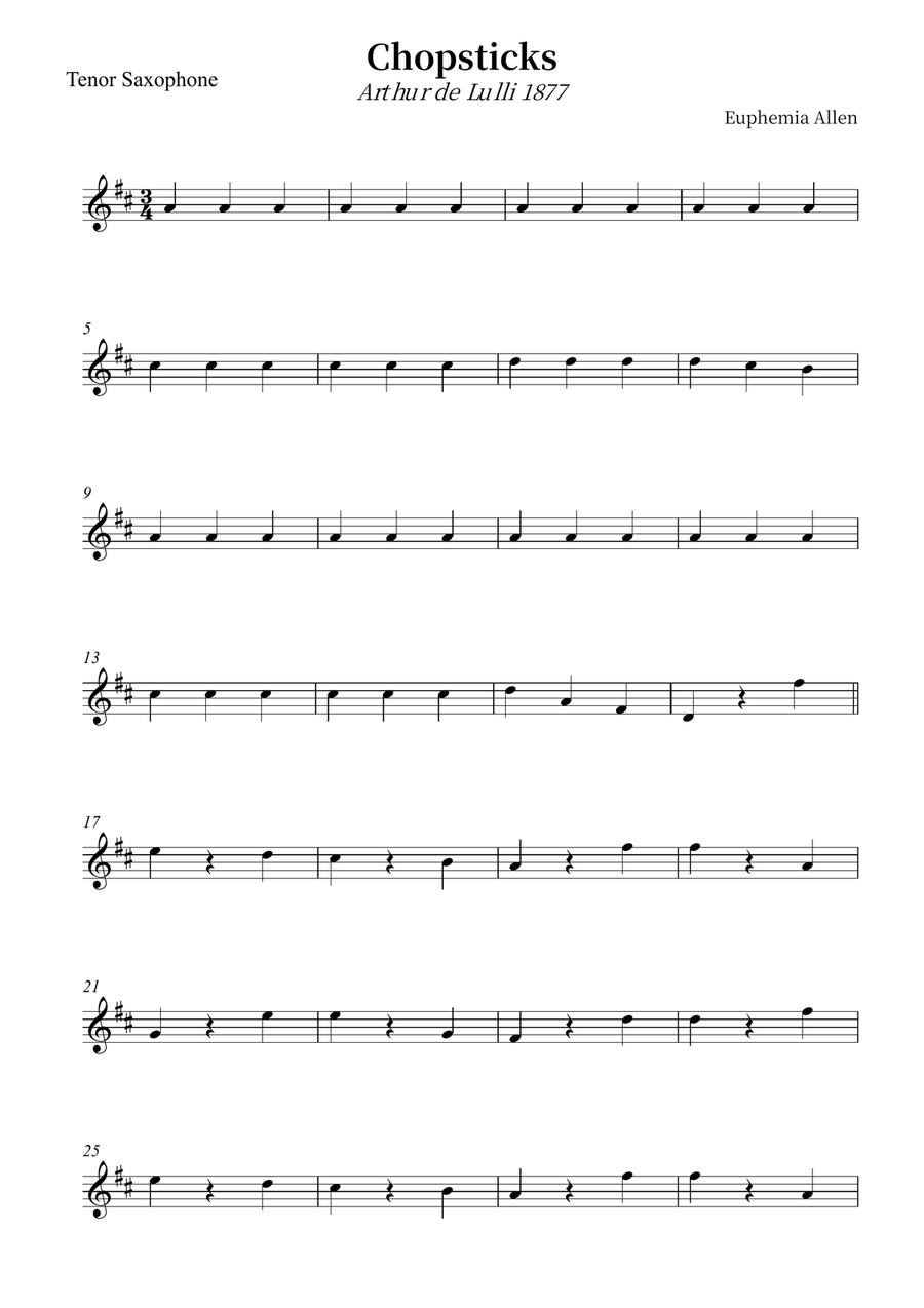 Chopsticks Chopsticks Tenor Saxophone scores gallery preview page 1