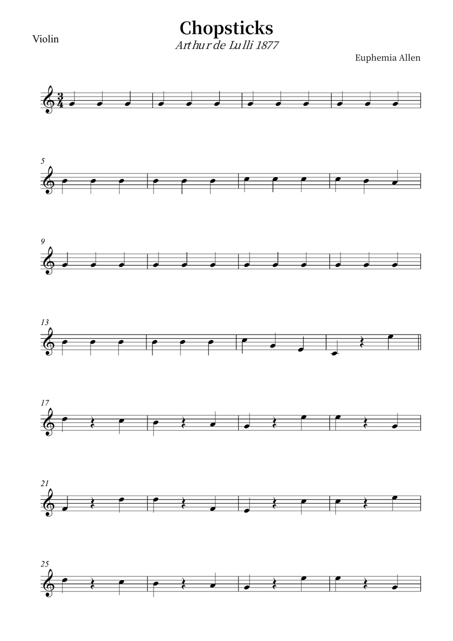 Chopsticks Chopsticks Violin Solo scores gallery preview page 1