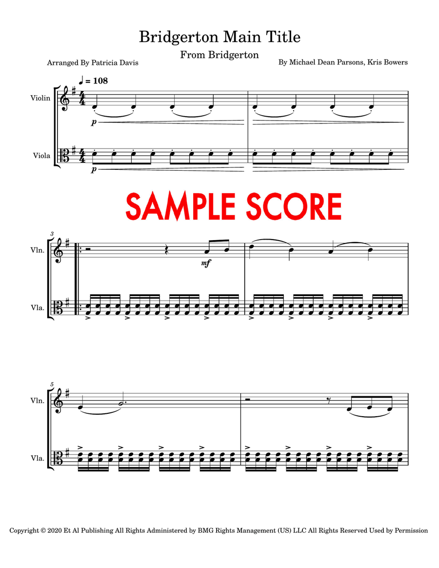 Bridgerton Main Title Bridgerton Main Title String Duet scores gallery preview page 1