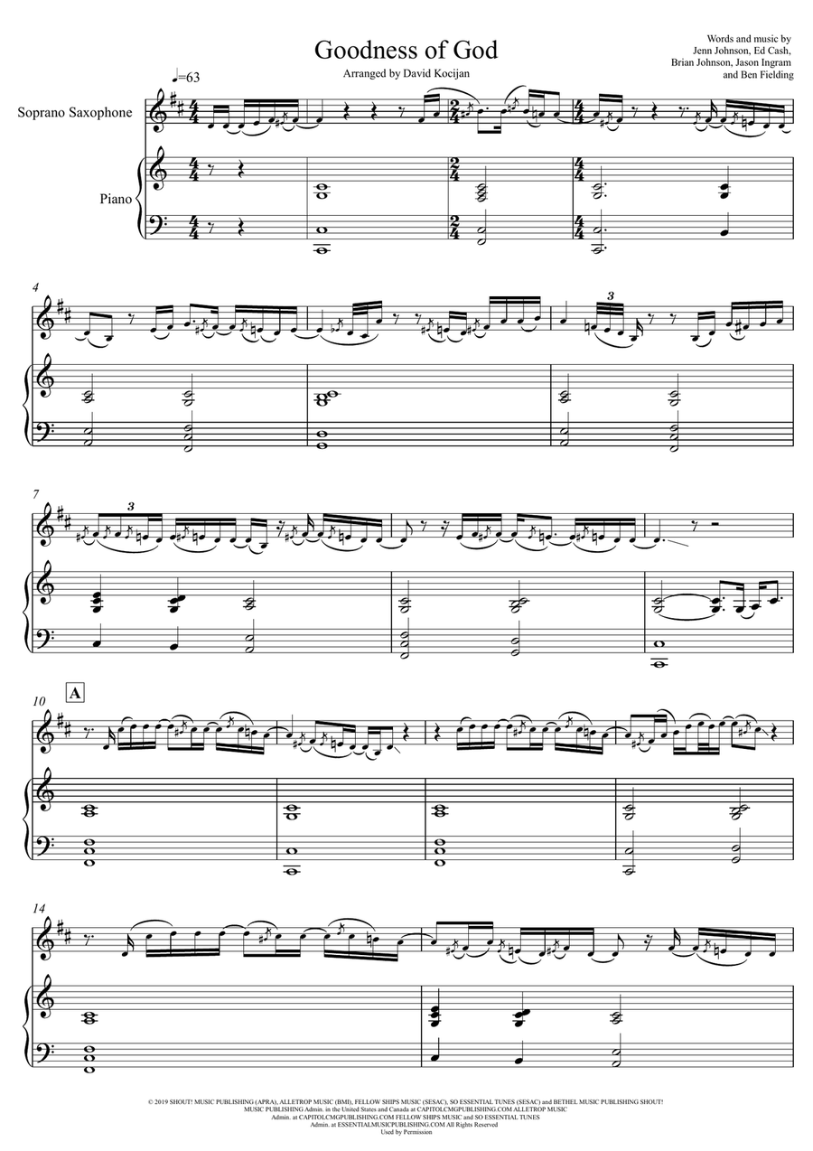 Goodness Of God Goodness Of God Soprano Saxophone scores gallery preview page 1