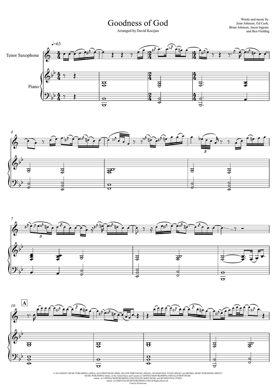 Goodness Of God Goodness Of God Tenor Saxophone scores gallery preview page 1