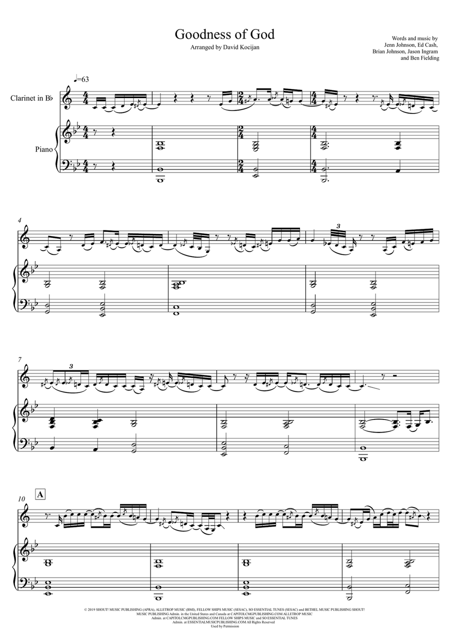 Goodness Of God Goodness Of God B-Flat Clarinet scores gallery preview page 1