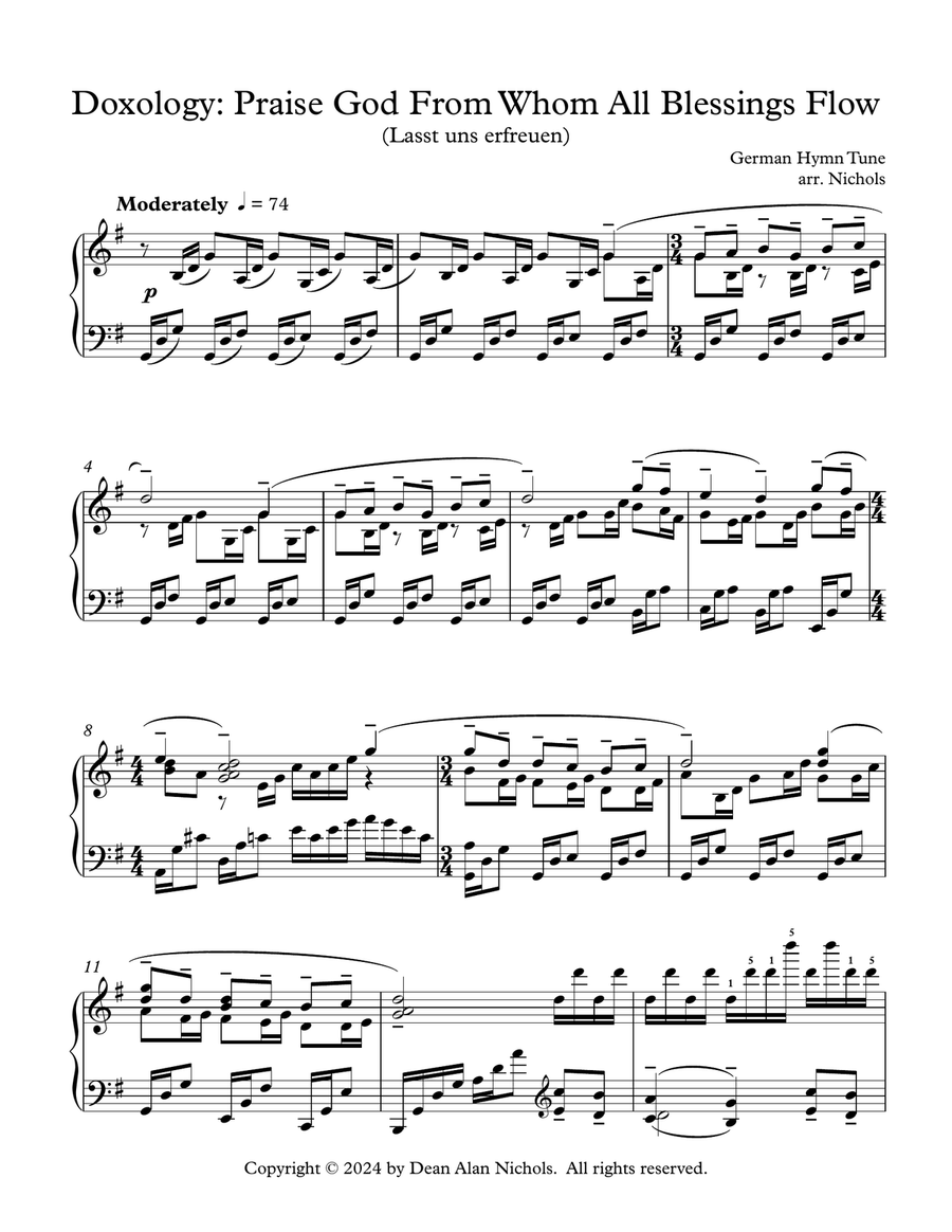 Doxology: Praise God From Whom All Blessings Flow (Lasst uns erfreuen) Piano Solo scores gallery preview page 1