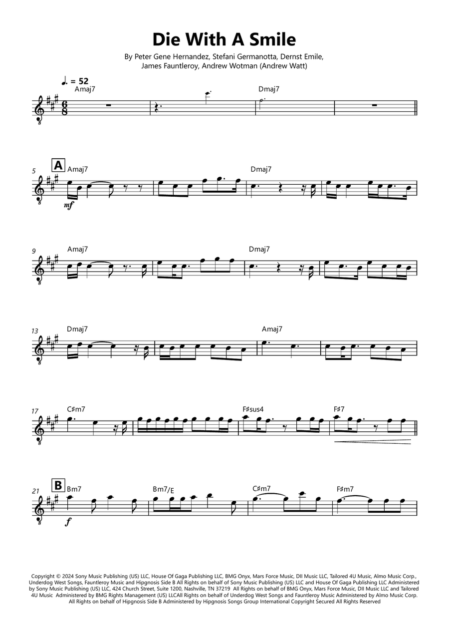 Die With A Smile Die With A Smile Piano scores gallery preview page 1
