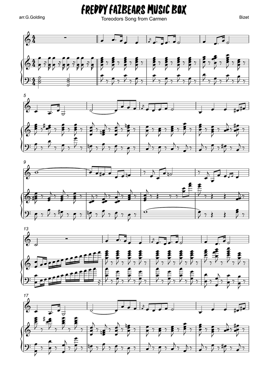 Freddy Fazbears Music Box Theme or Toreodors Song Violin Solo scores gallery preview page 1