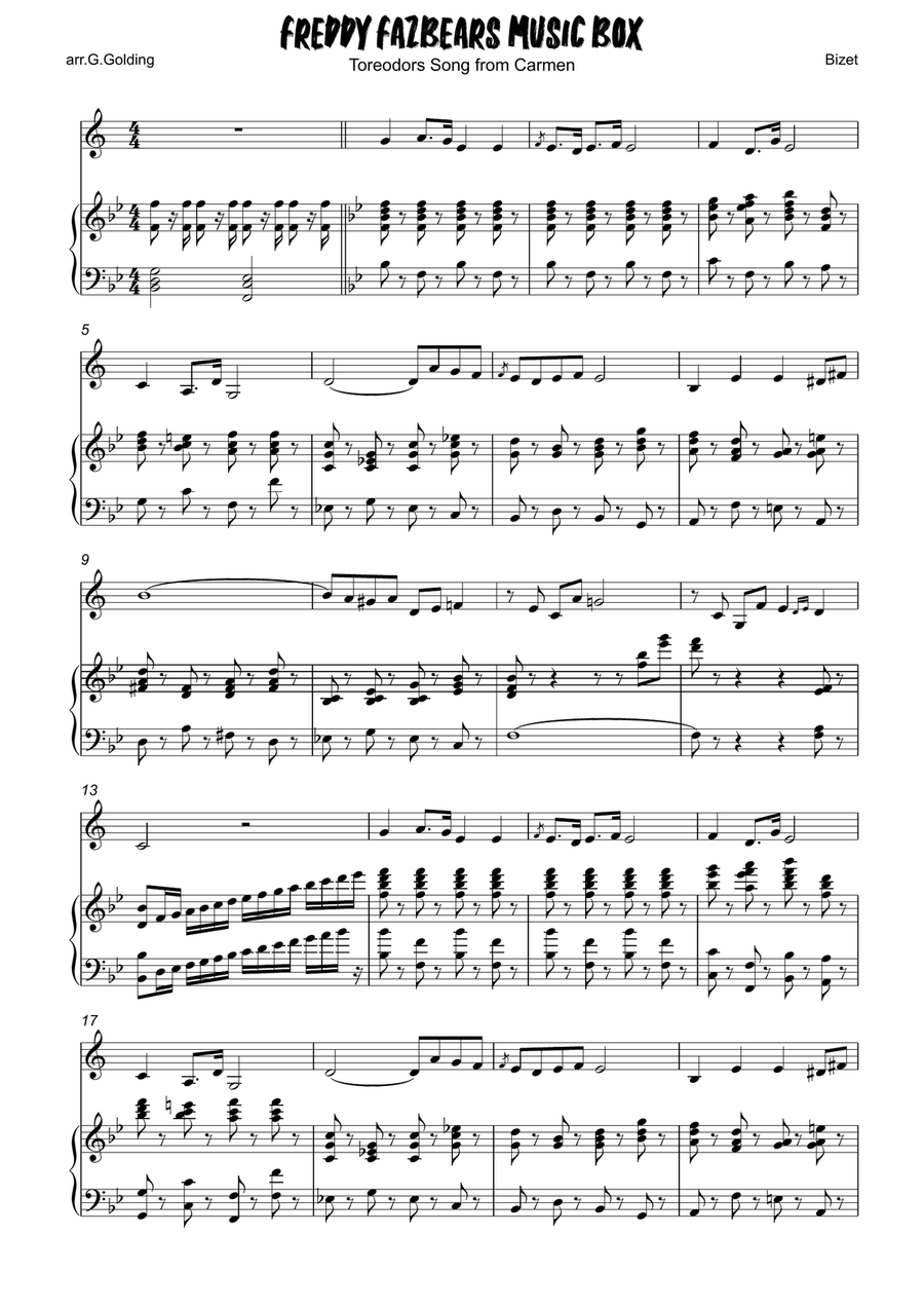 Freddy Fazbears Music Box Theme or Toreodors Song Trumpet Solo scores gallery preview page 1
