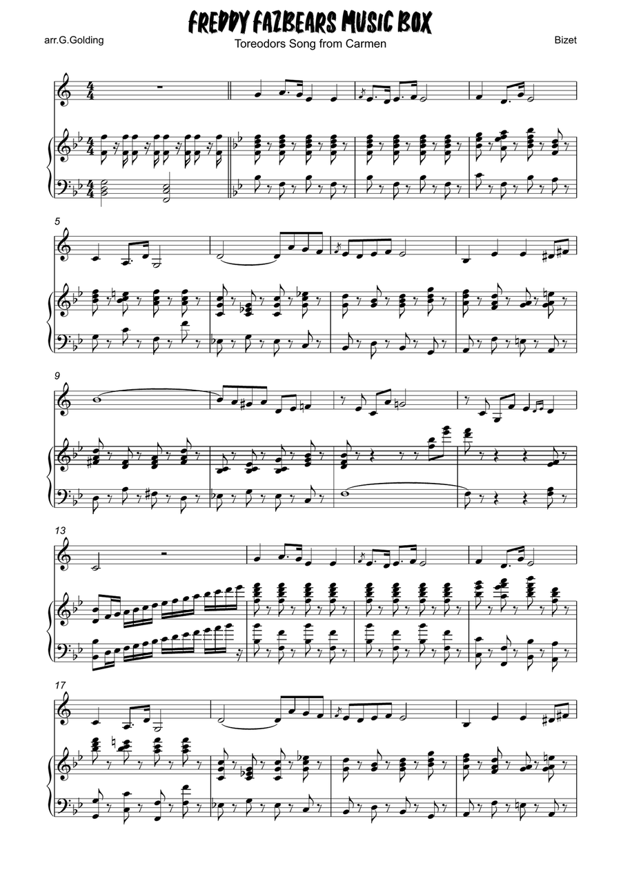 Freddy Fazbears Music Box Theme or Toreodors Song Clarinet Solo scores gallery preview page 1