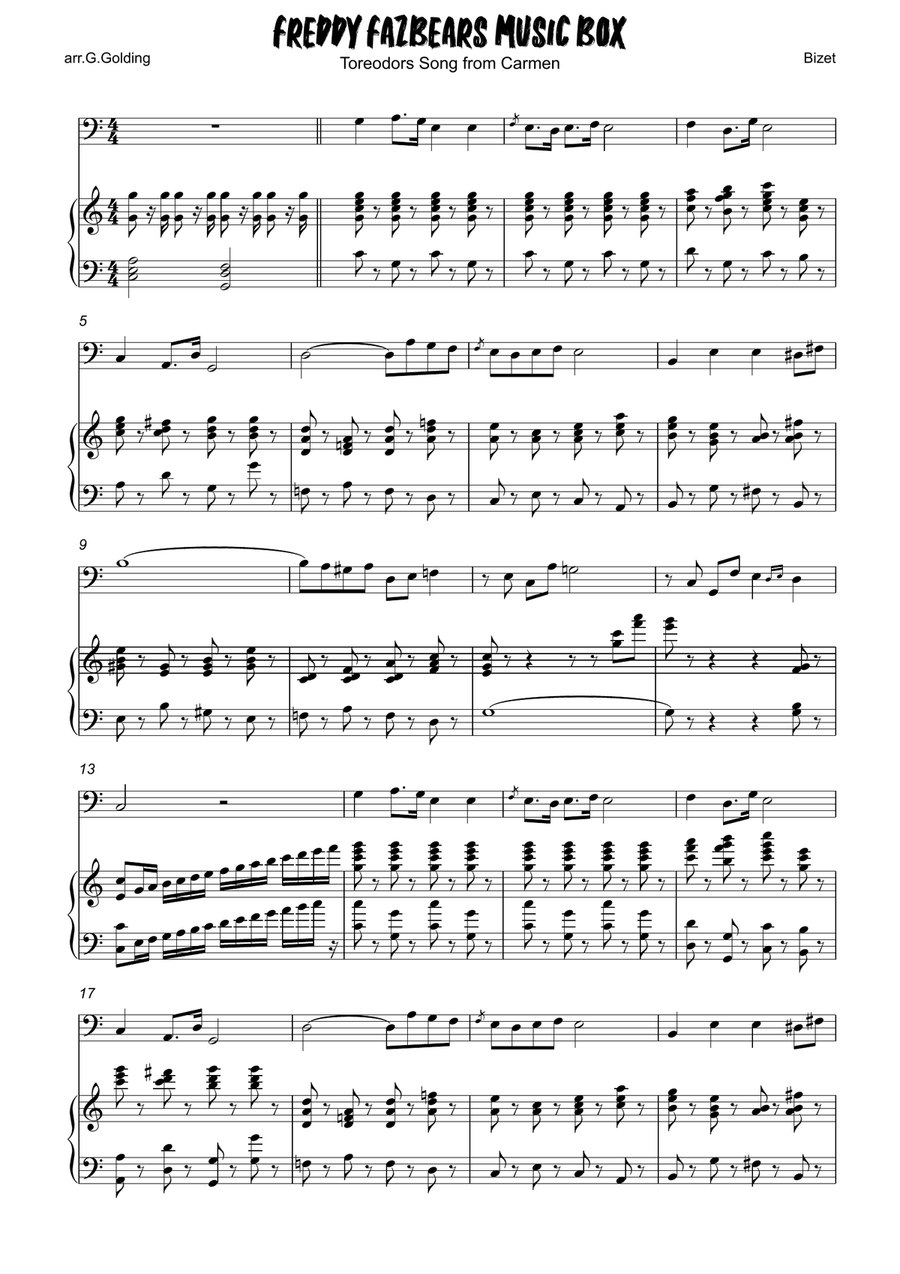 Freddy Fazbears Music Box Theme or Toreodors Song Piano scores gallery preview page 1