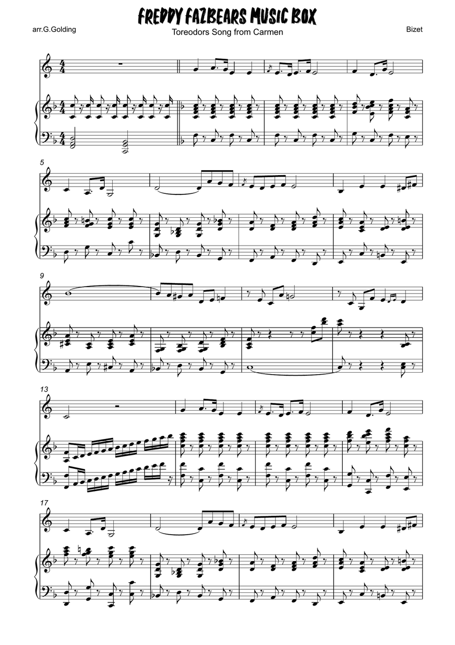 Freddy Fazbears Music Box Theme or Toreodors Song Piano scores gallery preview page 1