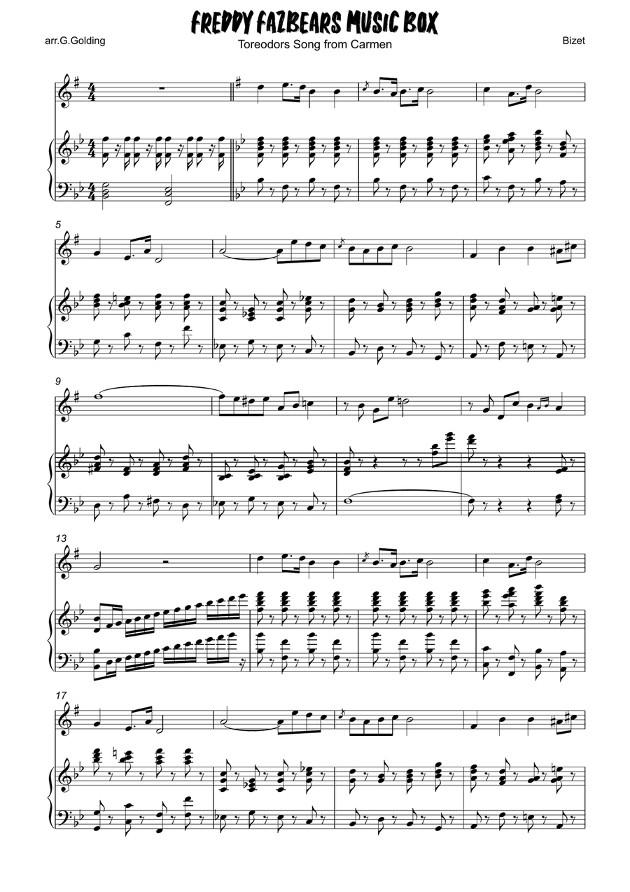 Freddy Fazbears Music Box Theme or Toreodors Song Alto Saxophone scores gallery preview page 1