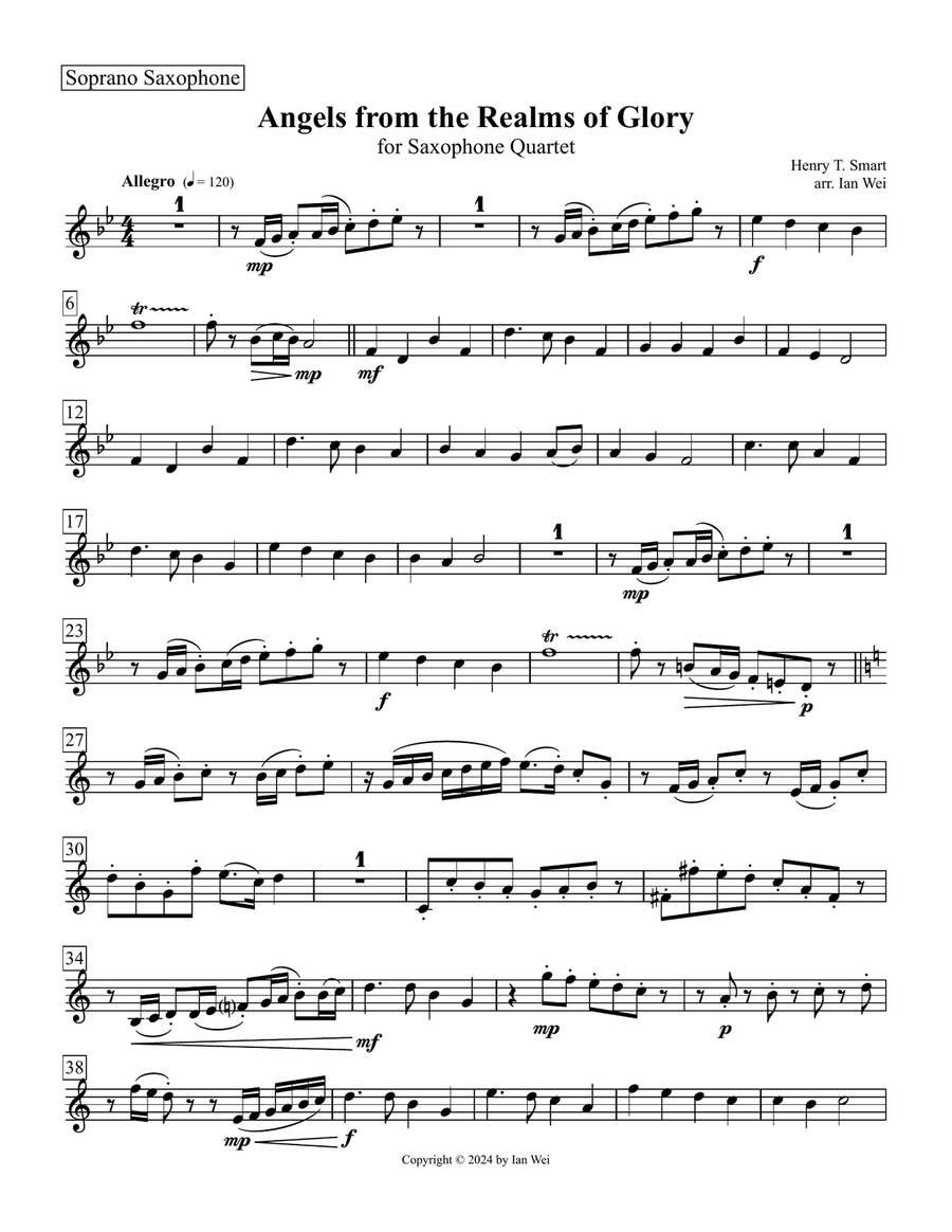 Angels from the Realms of Glory for Saxophone Quartet Saxophone Quartet scores gallery preview page 1