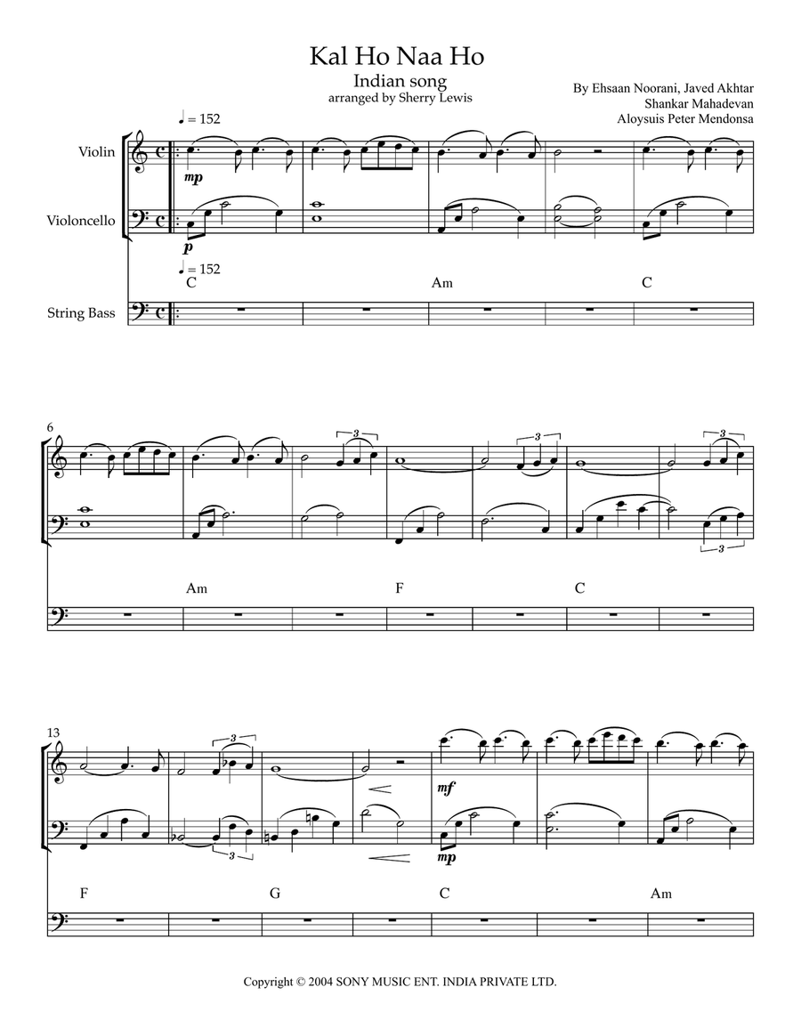Kal Ho Naa Ho Sad Kal Ho Naa Ho Sad String Duet scores gallery preview page 1