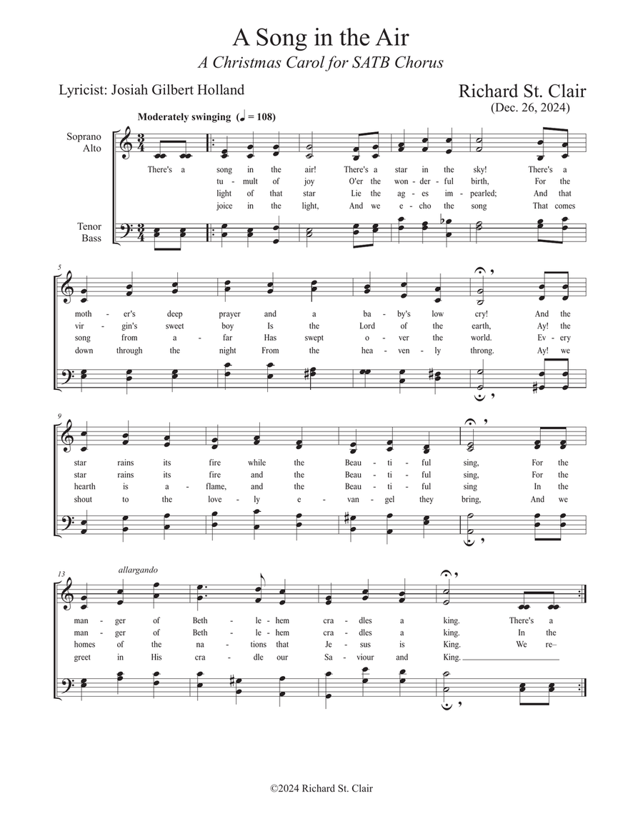 A Song in the Air - A Christmas Carol for SATB Chorus 4-Part scores gallery preview page 1
