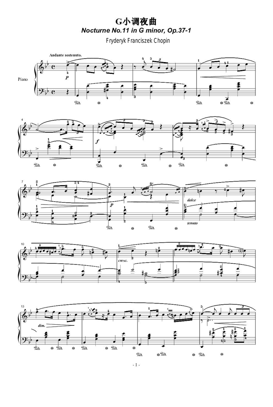 Nocturne No. 11 in G MINor Op.37-1 - Fryderyk Franciszek Chopin Piano Solo scores gallery preview page 1