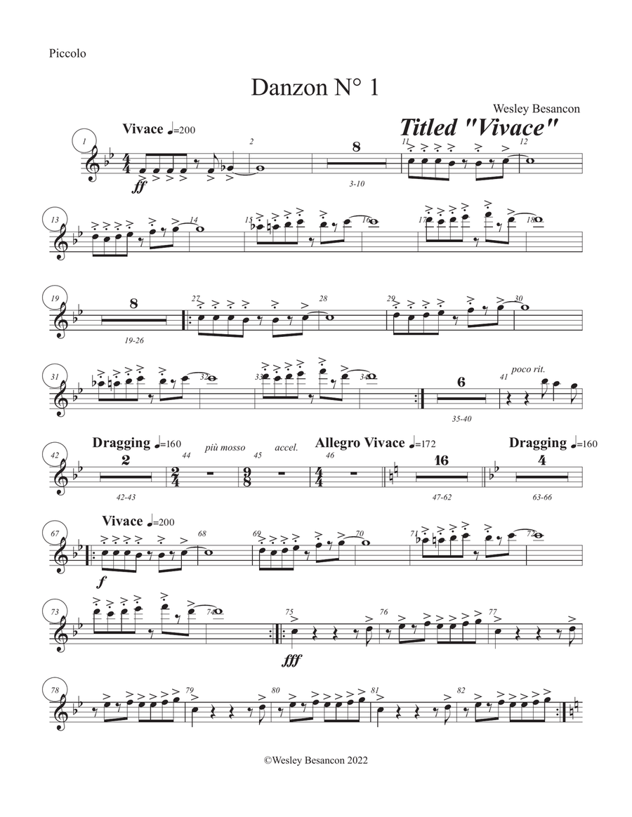 5 Danzons For Orchestra (Piccolo) Piccolo scores gallery preview page 1
